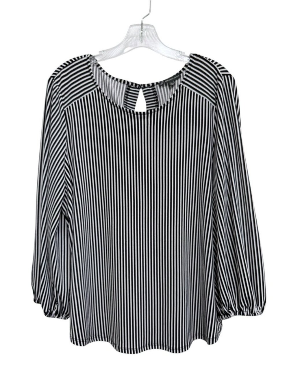 Adrianna Papell Black & White Stretchy Scoop Neck Top Size Large 3/4 Sleeve